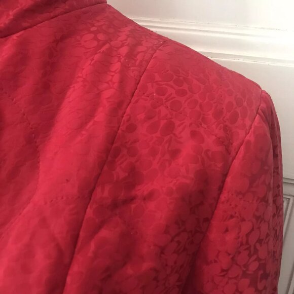 J.Jill Red Silk Blend Satin Jacquard Quilted Jacket Snap front Pockets - Picture 12 of 12